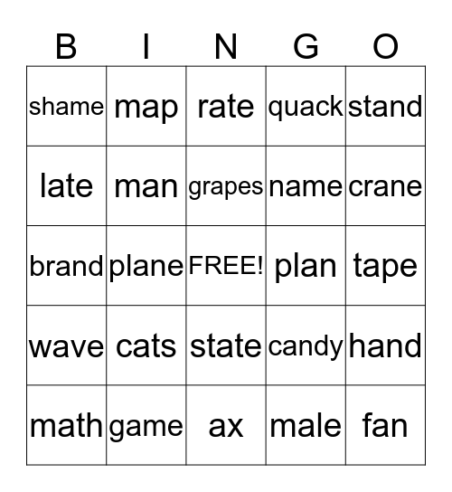 Short and Long "A" Bingo Card