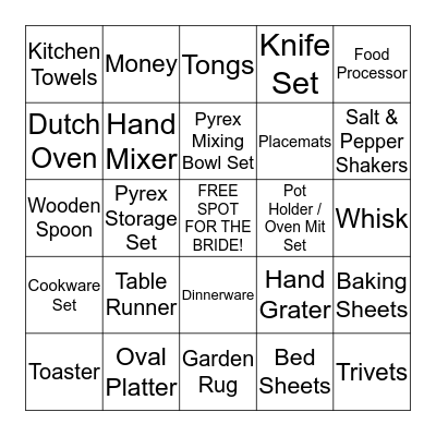 BRIDAL SHOWER BINGO Card