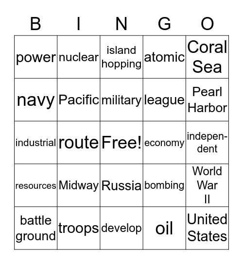 Chapter 10 WORLD WAR II Bingo Card