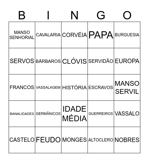 BINGO DO FEUDALISMO Bingo Card