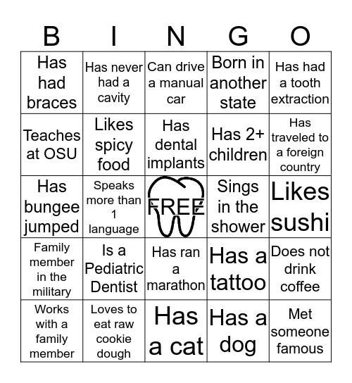 OSU AWD BINGO-Find someone to initial each square. First three people to fill their entire card will win a prize. Yell BINGO! Bingo Card