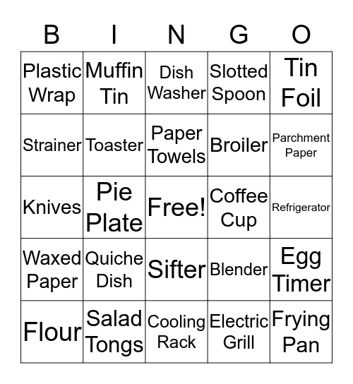 Kitchen Bingo Card