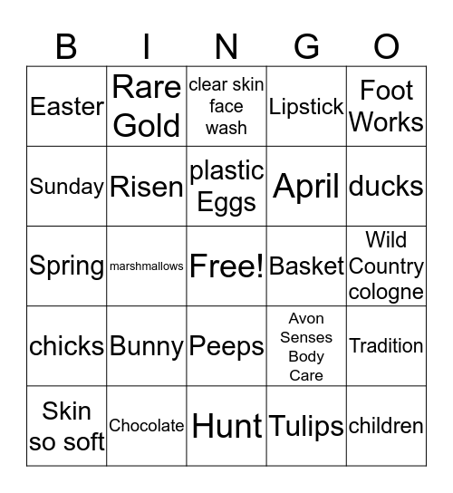 Avon Easter  Bingo Card