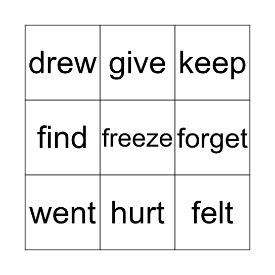Bingo Of verbs Bingo Card