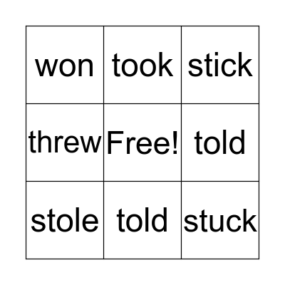 Bingo Of Verbs Bingo Card
