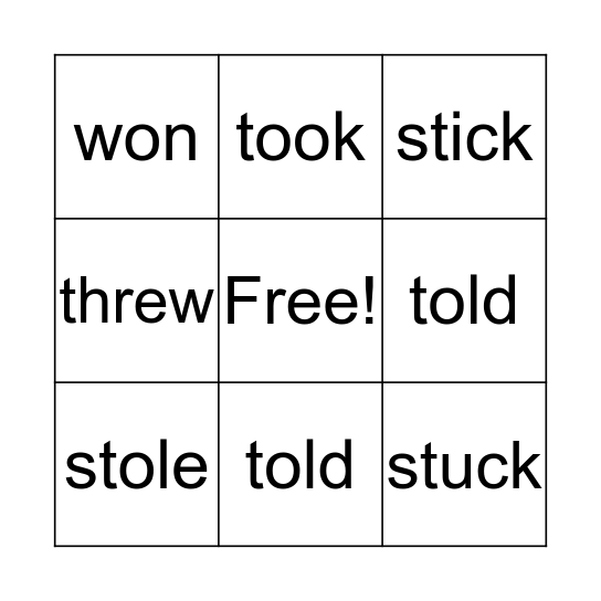 Bingo Of Verbs Bingo Card