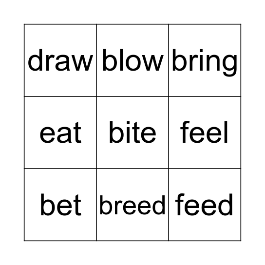 Bingo Of Verbs Bingo Card