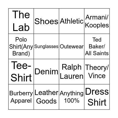 Men's Sales Challenge Bingo Card
