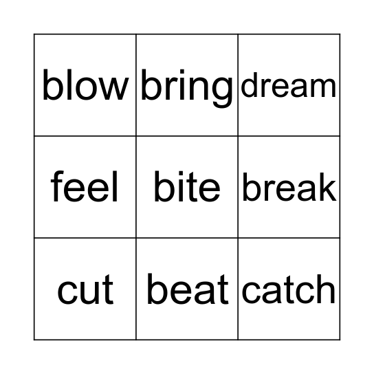 Bingo Of Verbs Bingo Card