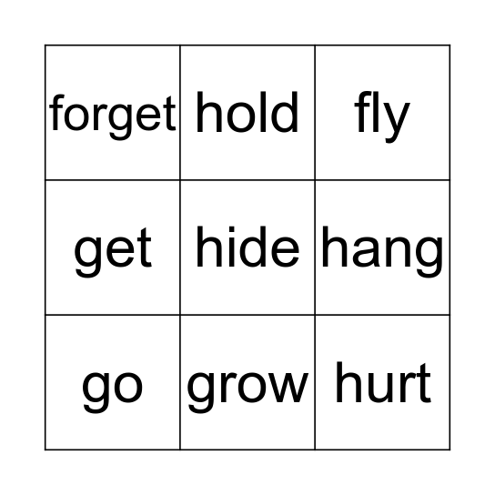 Bingo Of Verbs Bingo Card