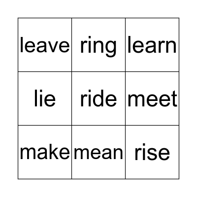 Bingo Of Verbs Bingo Card