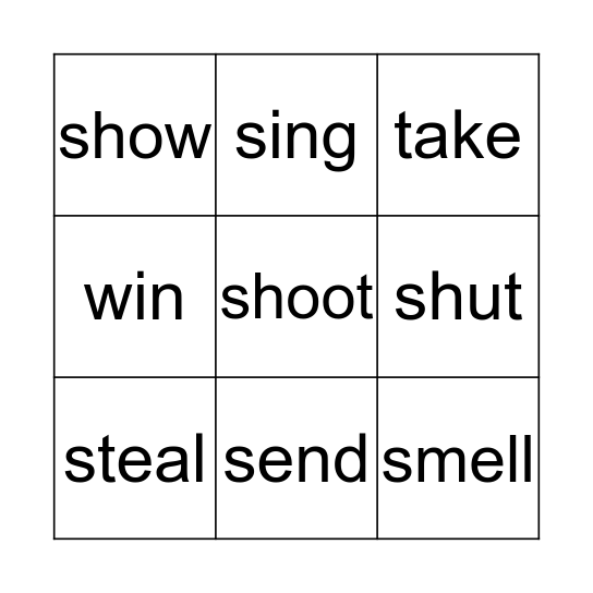 Bingo Of Verbs Bingo Card