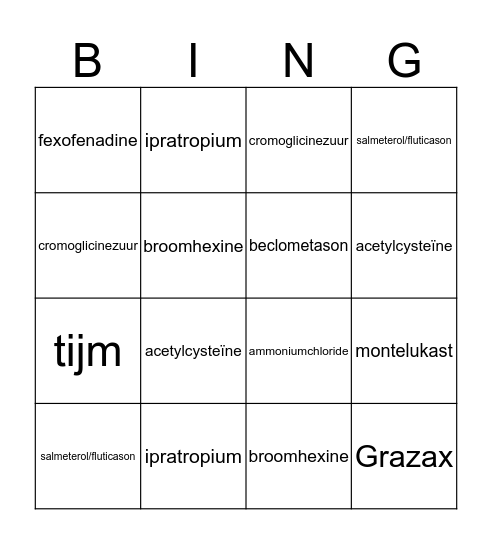 Preparaten luchtwegen DA Bingo Card