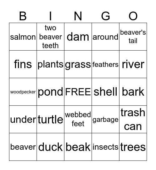 Kinders Ecology Bingo Card