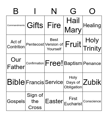 Confirmation Review Bingo Card