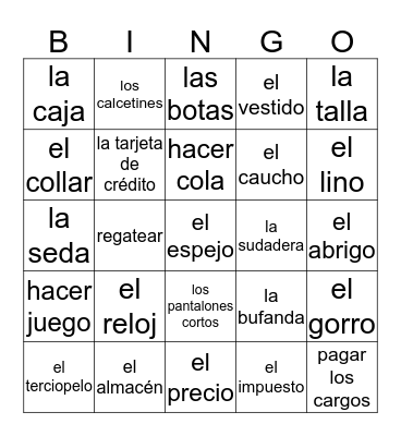 ¡La Ropy y Las Compras! Bingo Card