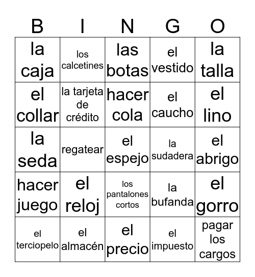 ¡La Ropy y Las Compras! Bingo Card