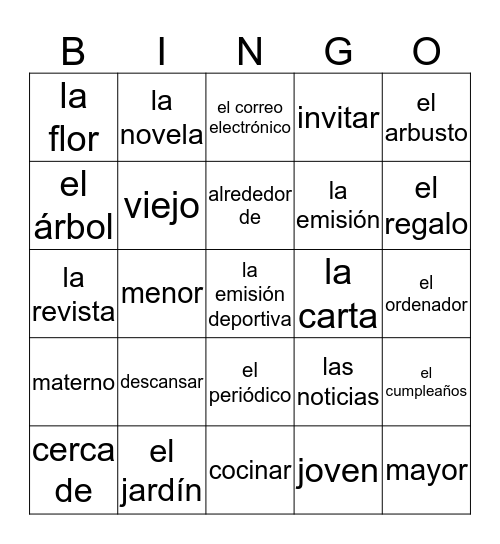 Cap 6-Otro Vocabulario Bingo Card