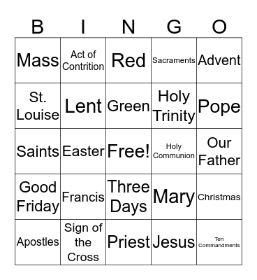 CCD Review Bingo Card