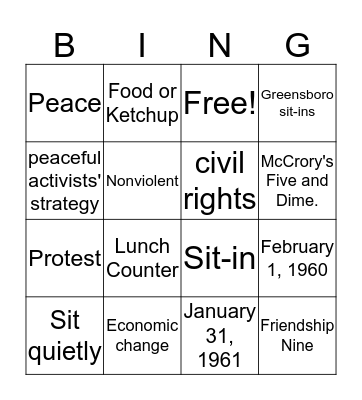 Sit-Ins Bingo Card