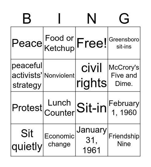 Sit-Ins Bingo Card