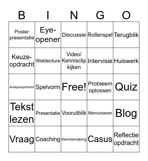 Werkvormen Bingo Card