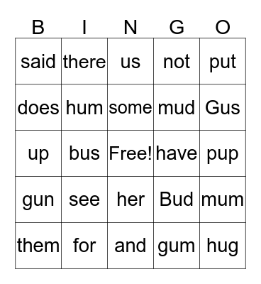 sight words Lesson Bingo Card