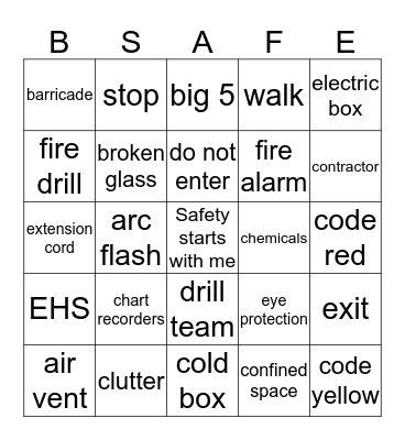 Safety Sign  Bingo Card