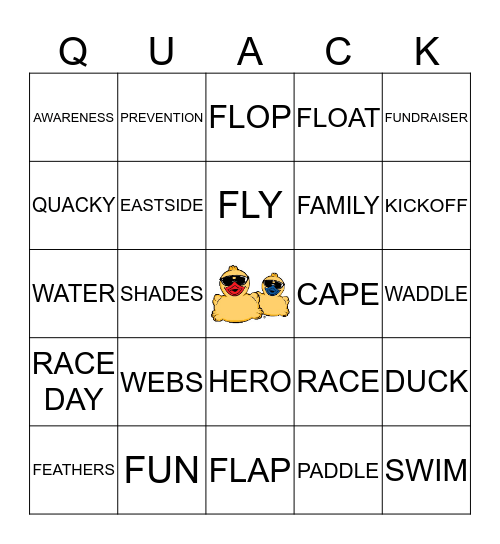 2017 DUCK RACE BINGO Card