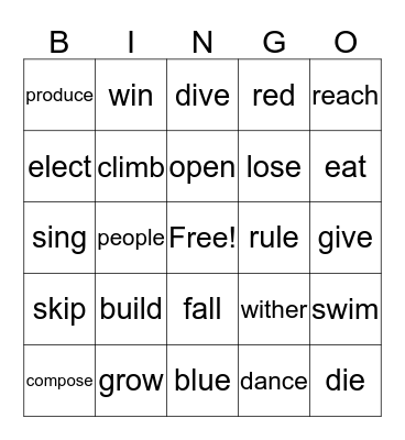 Unit 5 vocabulary Bingo Card