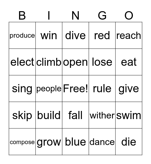 Unit 5 vocabulary Bingo Card