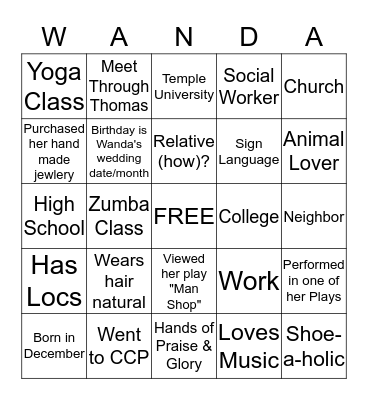 WANDA'S BRIDAL BINGO Card