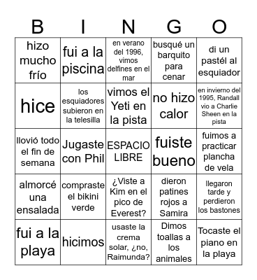 BINGO DEL PRETERITO Unidad 7 Bingo Card