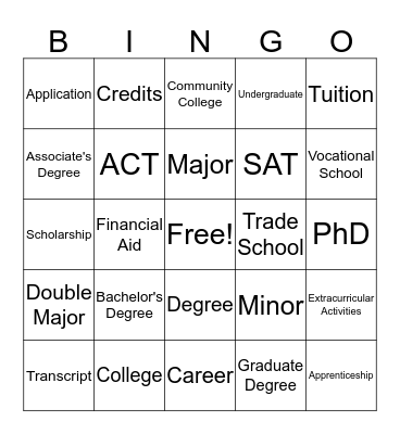 Life after High School Bingo Card