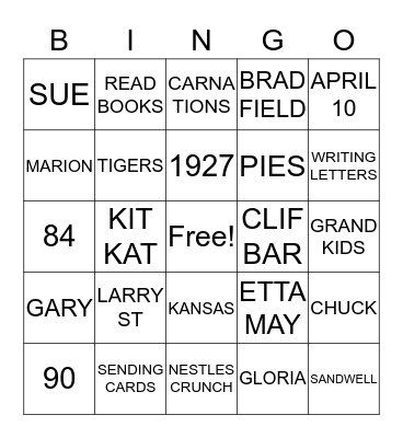 GRANDMA   B  BINGO Card
