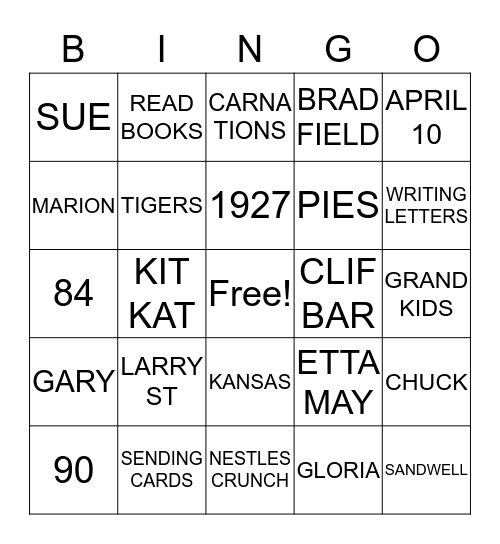 GRANDMA   B  BINGO Card