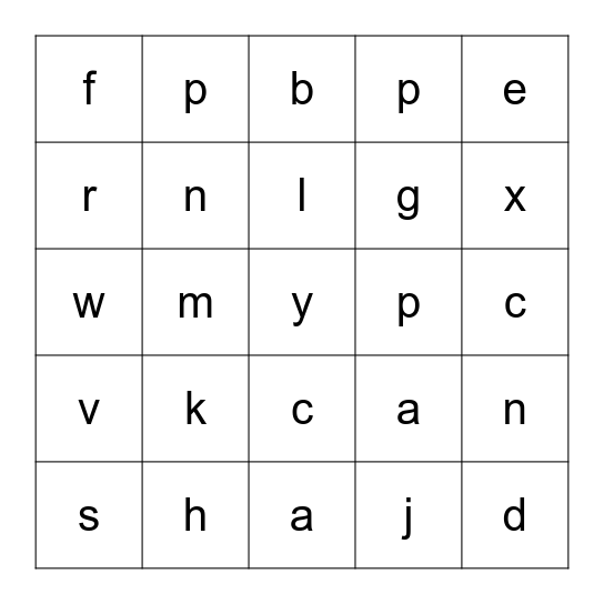 Alphabet Week 1 and 2 Bingo Card