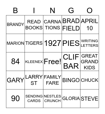 GRANDMA   B  BINGO Card