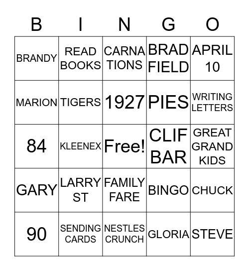 GRANDMA   B  BINGO Card