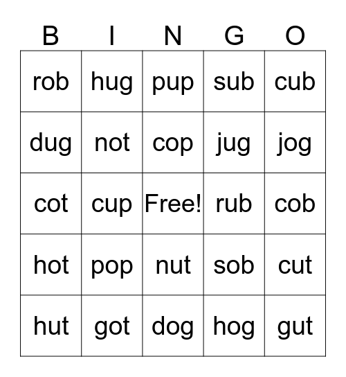 Short o and u Bingo Card