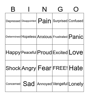 Feelings Bingo Card