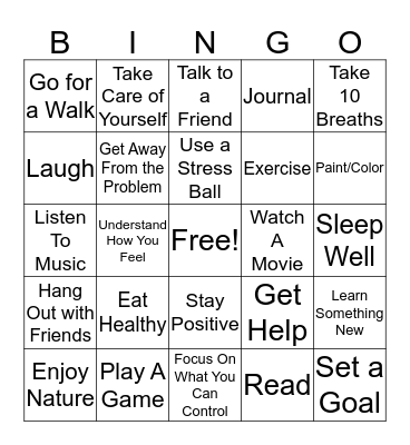 Coping Skills Bingo Card