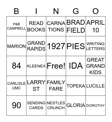 GRANDMA   B  BINGO Card