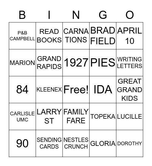 GRANDMA   B  BINGO Card