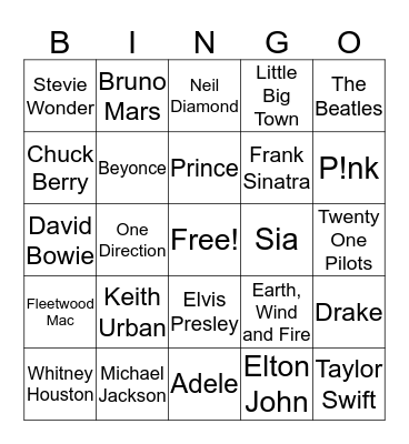 Musical Artists Bingo Card