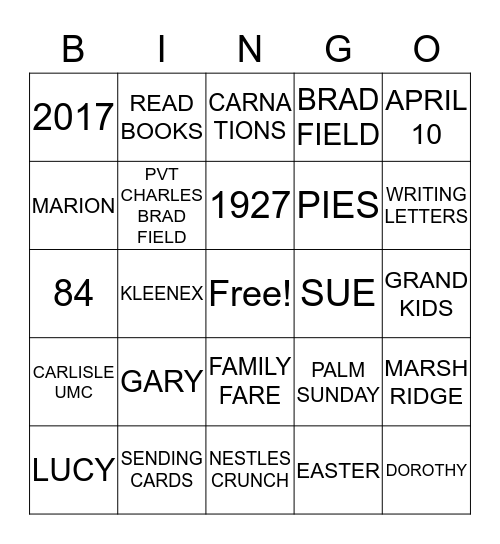 GRANDMA   B  BINGO Card
