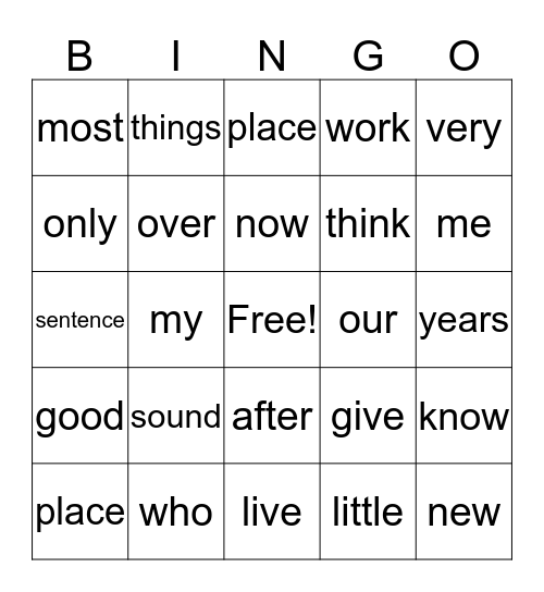 Fry Second 100 (1-25) Bingo Card