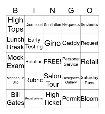 Senior Orientation Bingo Card