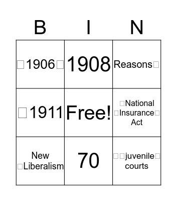 Liberal reforms Bingo Card