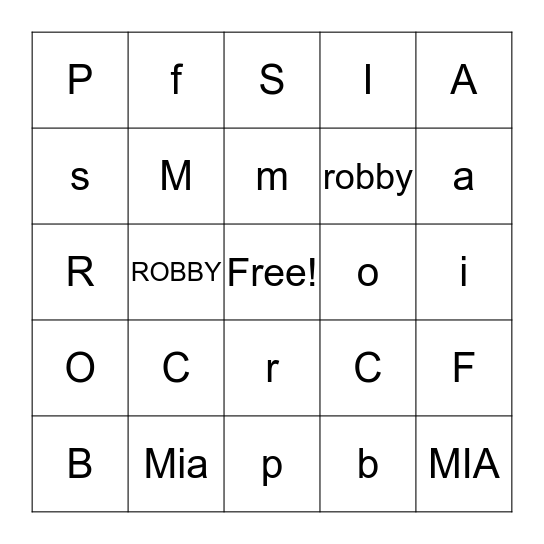 MIA KNOWS HER LETTERS Bingo Card